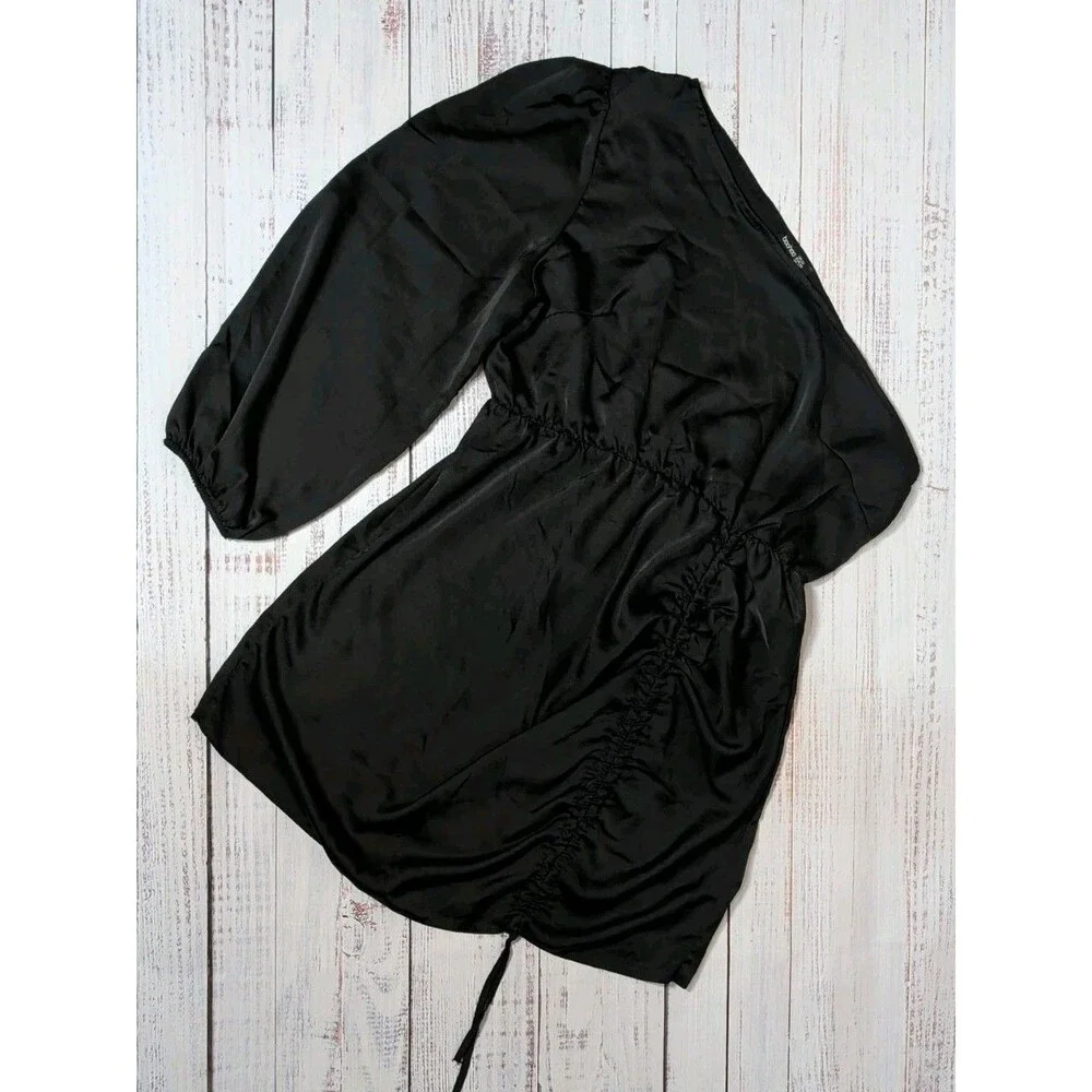Plus Size Satin One Shoulder Mini Dress Womens Size 18 Black Ruched Sexy - Picture 6 of 13